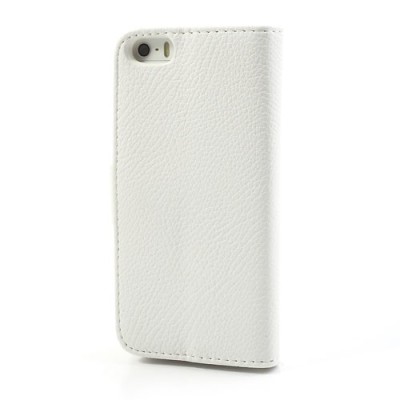 Apple iPhone 5 / 5S atvēramais balts ādas Lychee futrālis - maciņš / Vacins.lv