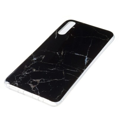 Samsung Galaxy A7 2018 (A750) „Marble“ cieta silikona (TPU) melns apvalks / vacins.lv