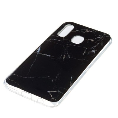Samsung Galaxy A40 (A405F) „Marble“ твердый силиконовый TPU чёрный чехол | Vacins.lv