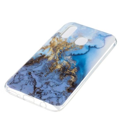 Samsung Galaxy A40 (A405F) „Marble“ твердый силиконовый TPU синий чехол | Vacins.lv