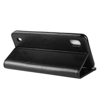 Samsung Galaxy A10 (A105F) atvēramais ādas melns maciņš (maks) / Vacins.lv