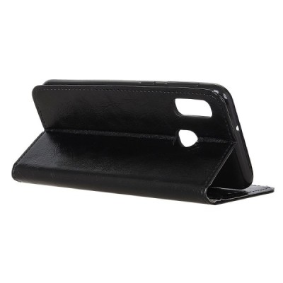 Samsung Galaxy A20e (A202F) atvēramais ādas melns maciņš (maks) / Vacins.lv
