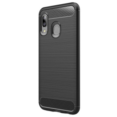 Samsung Galaxy A20e (A202F) „Carbon“ cieta silikona (TPU) melns apvalks / vacins.lv
