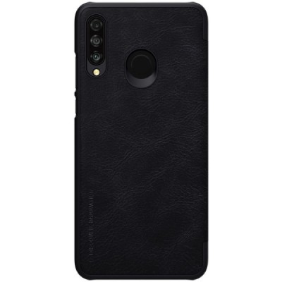 Роскошный чёрный кожаный чехол Nillkin Qin Series для Huawei P30 Lite | Vacins.lv