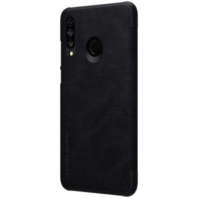 Роскошный чёрный кожаный чехол Nillkin Qin Series для Huawei P30 Lite | Vacins.lv