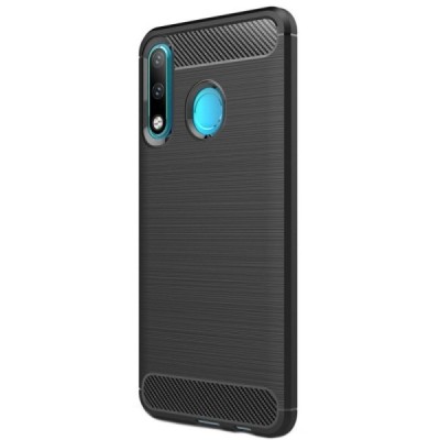 Huawei P30 Lite „Carbon“ твердый силиконовый чехол (TPU) - черный | Vacins.lv
