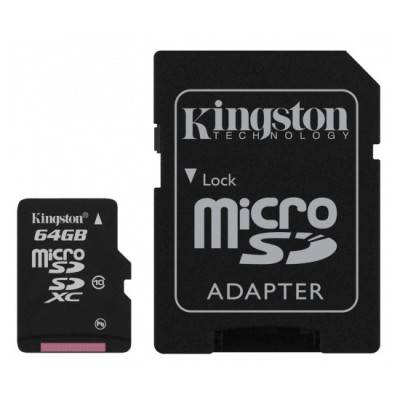 „Kingston“ MicroSD atmiņas karte 64 Gb, 10 klase ar SD adapteri / Vacins.lv