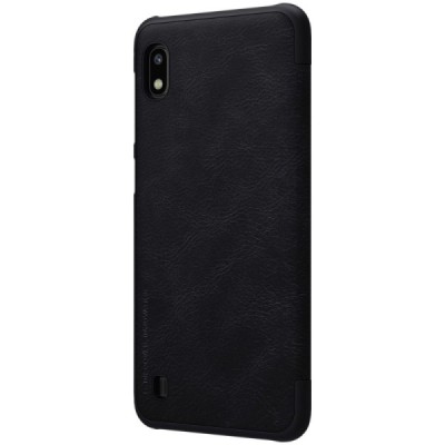 Роскошный чёрный кожаный чехол Nillkin Qin Series для Samsung Galaxy A10 (A105F) | Vacins.lv