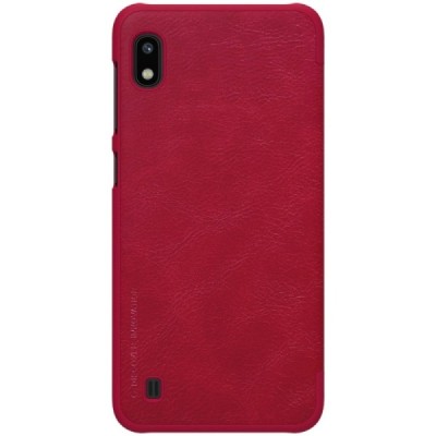 Роскошный красный кожаный чехол Nillkin Qin Series для Samsung Galaxy A10 (A105F) | Vacins.lv