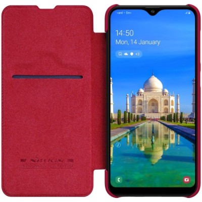 Роскошный красный кожаный чехол Nillkin Qin Series для Samsung Galaxy A10 (A105F) | Vacins.lv