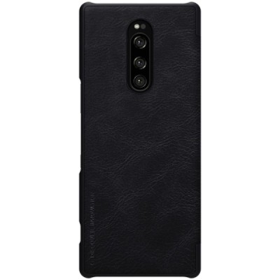Роскошный чёрный кожаный чехол Nillkin Qin Series для Sony Xperia 1 (XZ4) | Vacins.lv