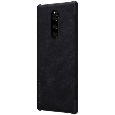 Роскошный чёрный кожаный чехол Nillkin Qin Series для Sony Xperia 1 (XZ4) | Vacins.lv