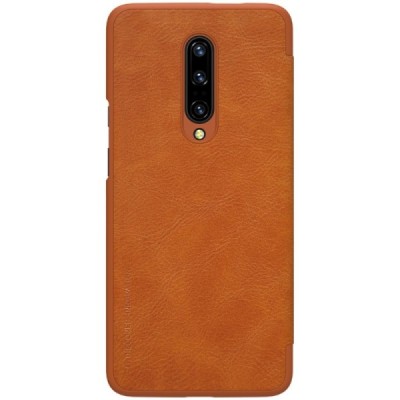 Роскошный коричневый кожаный чехол Nillkin Qin Series для OnePlus 7 Pro | Vacins.lv