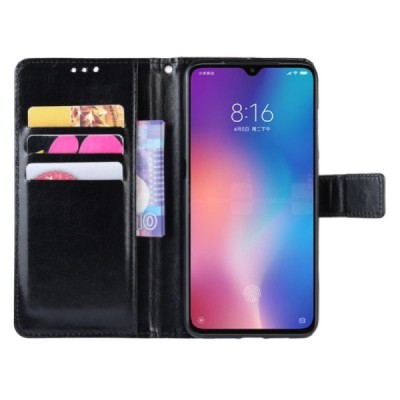 Xiaomi Mi 9 (Mi 9 Explorer) atvēramais ādas melns maciņš (maks) / Vacins.lv