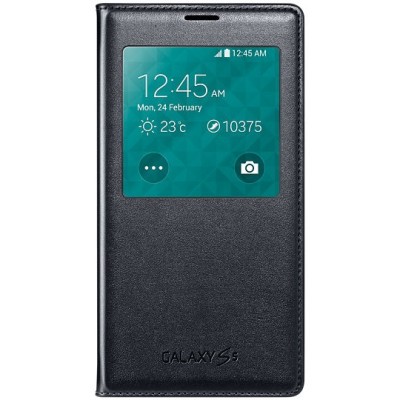 Samsung Galaxy S5 (S5 Neo) S-View Cover atvērams melns ādas futrālis / Vacins.lv