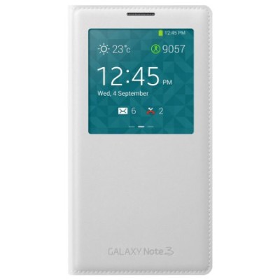 Samsung Galaxy Note 3 S View Cover atverčiamas baltas odinis dėklas / Priedai.lt