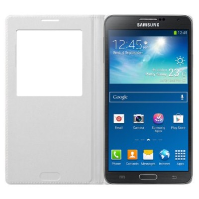 Samsung Galaxy Note 3 S View Cover atvērams balts ādas futrālis / Vacins.lv