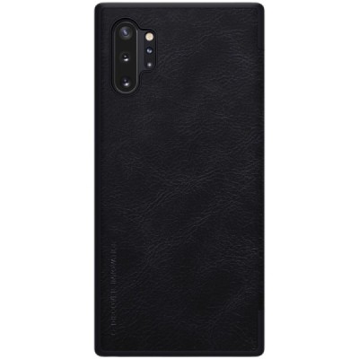 Роскошный чёрный кожаный чехол Nillkin Qin Series для Samsung Galaxy Note 10+ (N975F) | Vacins.lv