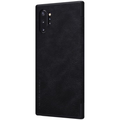 Роскошный чёрный кожаный чехол Nillkin Qin Series для Samsung Galaxy Note 10+ (N975F) | Vacins.lv