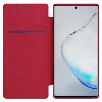 Роскошный красный кожаный чехол Nillkin Qin Series для Samsung Galaxy Note 10 (N970F) | Vacins.lv