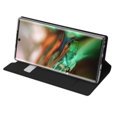 Samsung Galaxy Note 10 (N970F) „Dux Ducis“ Skin sērijas melns ādas atvērams maciņš / Vacins.lv