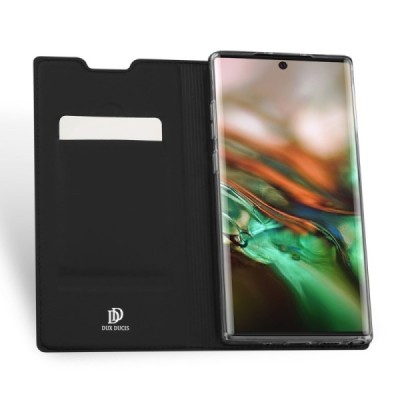Samsung Galaxy Note 10 (N970F) „Dux Ducis“ Skin sērijas melns ādas atvērams maciņš / Vacins.lv