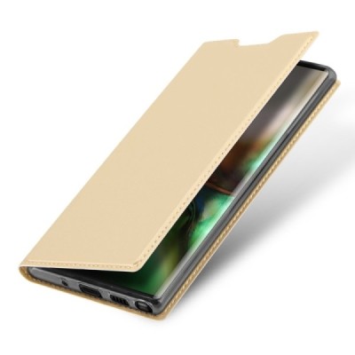 Samsung Galaxy Note 10 (N970F) „Dux Ducis“ Skin sērijas zelta ādas atvērams maciņš / Vacins.lv