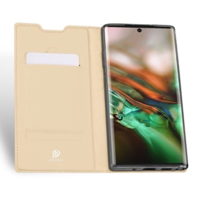 Samsung Galaxy Note 10 (N970F) „Dux Ducis“ Skin sērijas zelta ādas atvērams maciņš / Vacins.lv