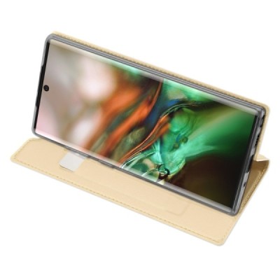 Samsung Galaxy Note 10 (N970F) „Dux Ducis“ Skin sērijas zelta ādas atvērams maciņš / Vacins.lv