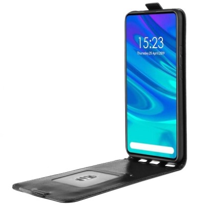 Huawei P Smart Z  вертикально открывающийся чёрный кожаный чехол-книжка | Vacins.lv