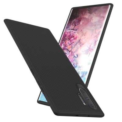 Samsung Galaxy Note 10+ (N975F) „Lenuo“ cieta silikona (TPU) melns apvalks / vacins.lv