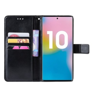 Samsung Galaxy Note 10+ (N975F) atvēramais ādas melns maciņš (maks) / Vacins.lv
