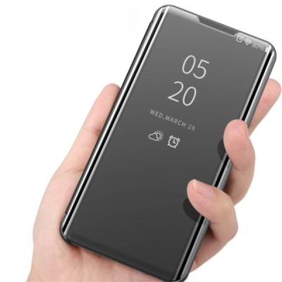 Samsung Galaxy Note 10 (N970F) plastmasas atvērams melns ādas maciņš / Vacins.lv