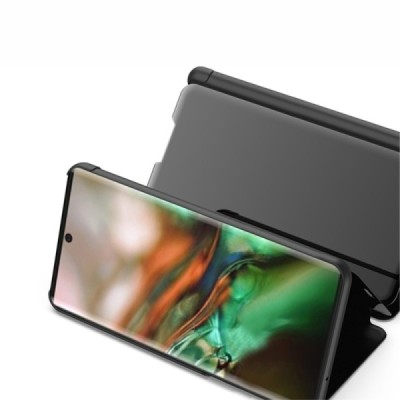 Samsung Galaxy Note 10 (N970F) plastmasas atvērams melns ādas maciņš / Vacins.lv