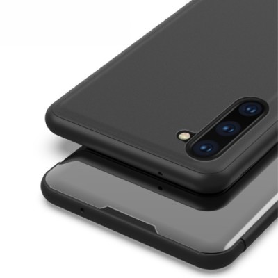 Samsung Galaxy Note 10 (N970F) plastmasas atvērams melns ādas maciņš / Vacins.lv