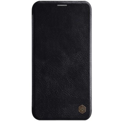 Роскошный чёрный кожаный чехол Nillkin Qin Series для Apple iPhone 11 | Vacins.lv