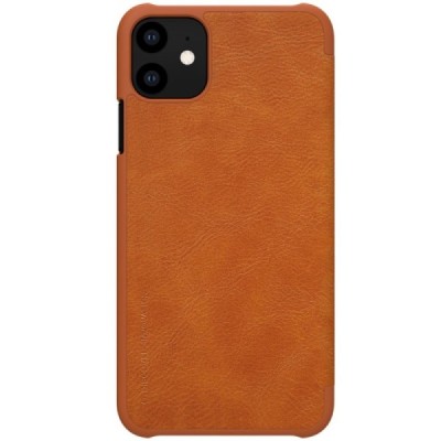 Роскошный коричневый кожаный чехол Nillkin Qin Series для Apple iPhone 11 | Vacins.lv