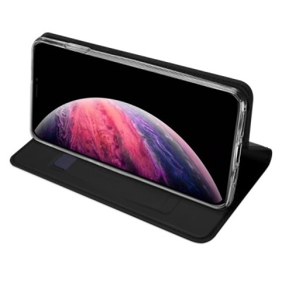 Apple iPhone 11 „Dux Ducis“ Skin sērijas melns ādas atvērams maciņš / Vacins.lv
