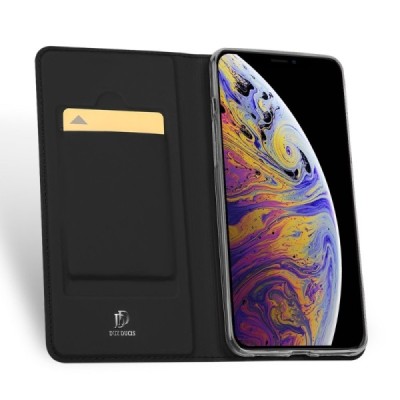 Apple iPhone 11 „Dux Ducis“ Skin sērijas melns ādas atvērams maciņš / Vacins.lv