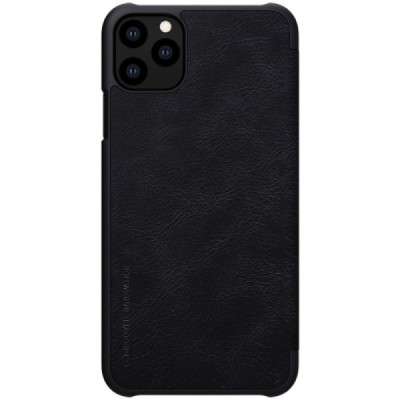Роскошный чёрный кожаный чехол Nillkin Qin Series для Apple iPhone 11 Pro Max | Vacins.lv