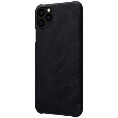 Роскошный чёрный кожаный чехол Nillkin Qin Series для Apple iPhone 11 Pro Max | Vacins.lv