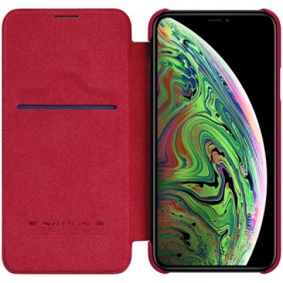 Роскошный красный кожаный чехол Nillkin Qin Series для Apple iPhone 11 Pro Max | Vacins.lv