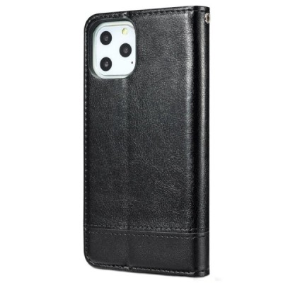 Твердый чёрный кожаный чехол-книжка для Apple iPhone 11 Pro Max | Vacins.lv