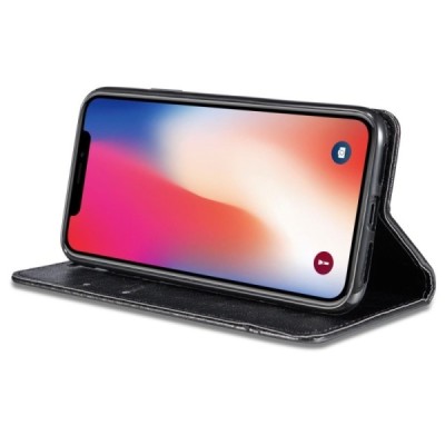 Твердый чёрный кожаный чехол-книжка для Apple iPhone 11 Pro Max | Vacins.lv