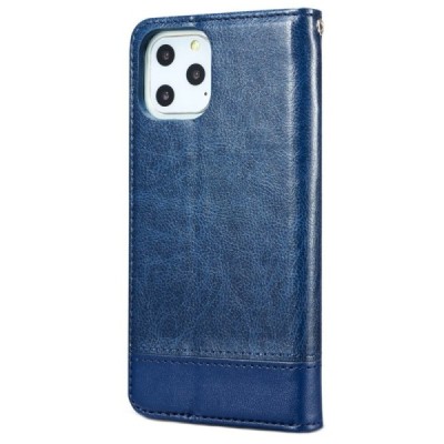 Твердый синий кожаный чехол-книжка для Apple iPhone 11 Pro Max | Vacins.lv