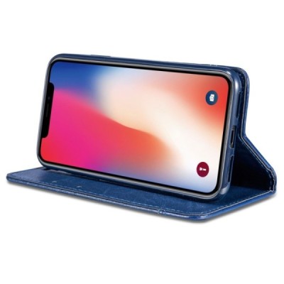 Твердый синий кожаный чехол-книжка для Apple iPhone 11 Pro Max | Vacins.lv