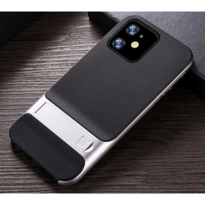 „Kickstand“ усиленная защита Apple iPhone 11, серебристый твердый силикон (TPU) и пластиковый чехол | Vacins.lv