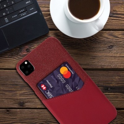 Apple iPhone 11 Pro Max „KSQ“ Shell sarkans ādas apvalks ar iebūvētu karšu turētāju / Vacins.lv