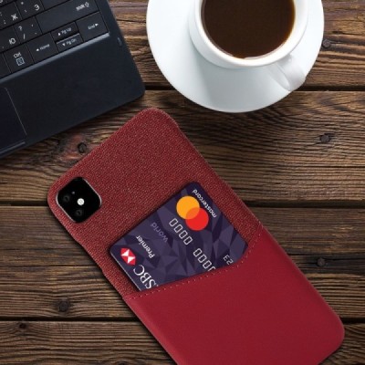 Apple iPhone 11 „KSQ“ Shell sarkans ādas apvalks ar iebūvētu karšu turētāju / Vacins.lv