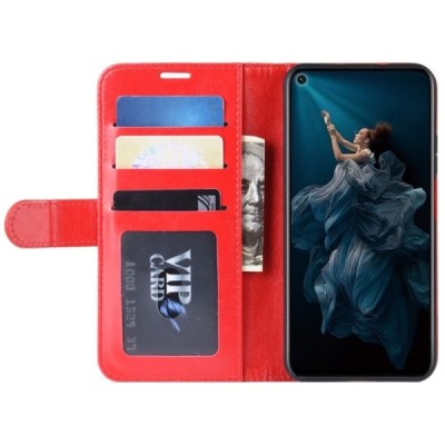 Huawei Honor 20 (Nova 5T) открываемый красный кожаный чехол - книжка | Vacins.lv